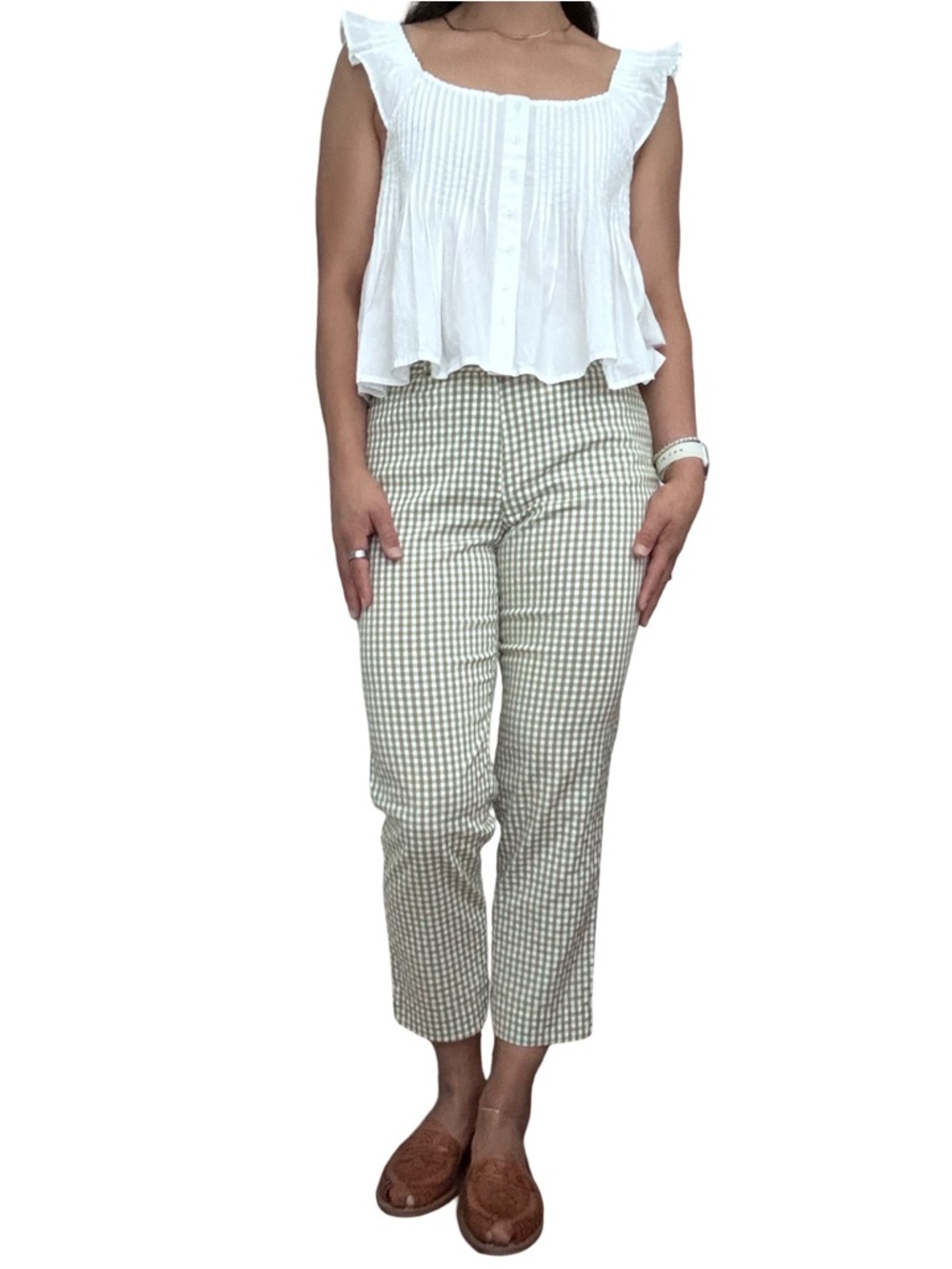 Vintage Meek Milano Fashion Green Gingham Crop Pants